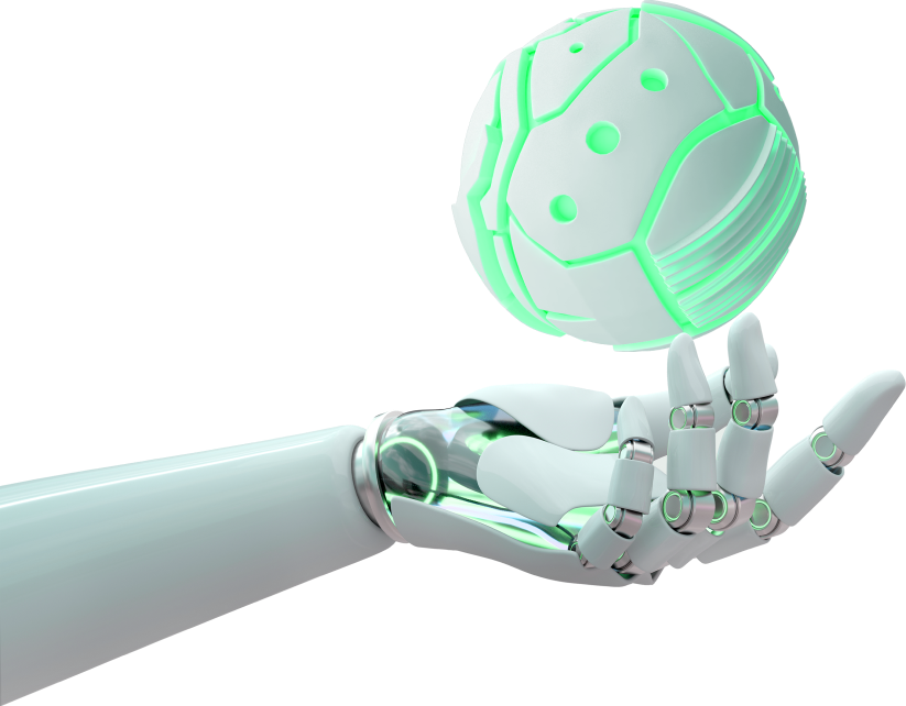 Robot hand with a ball floating over it